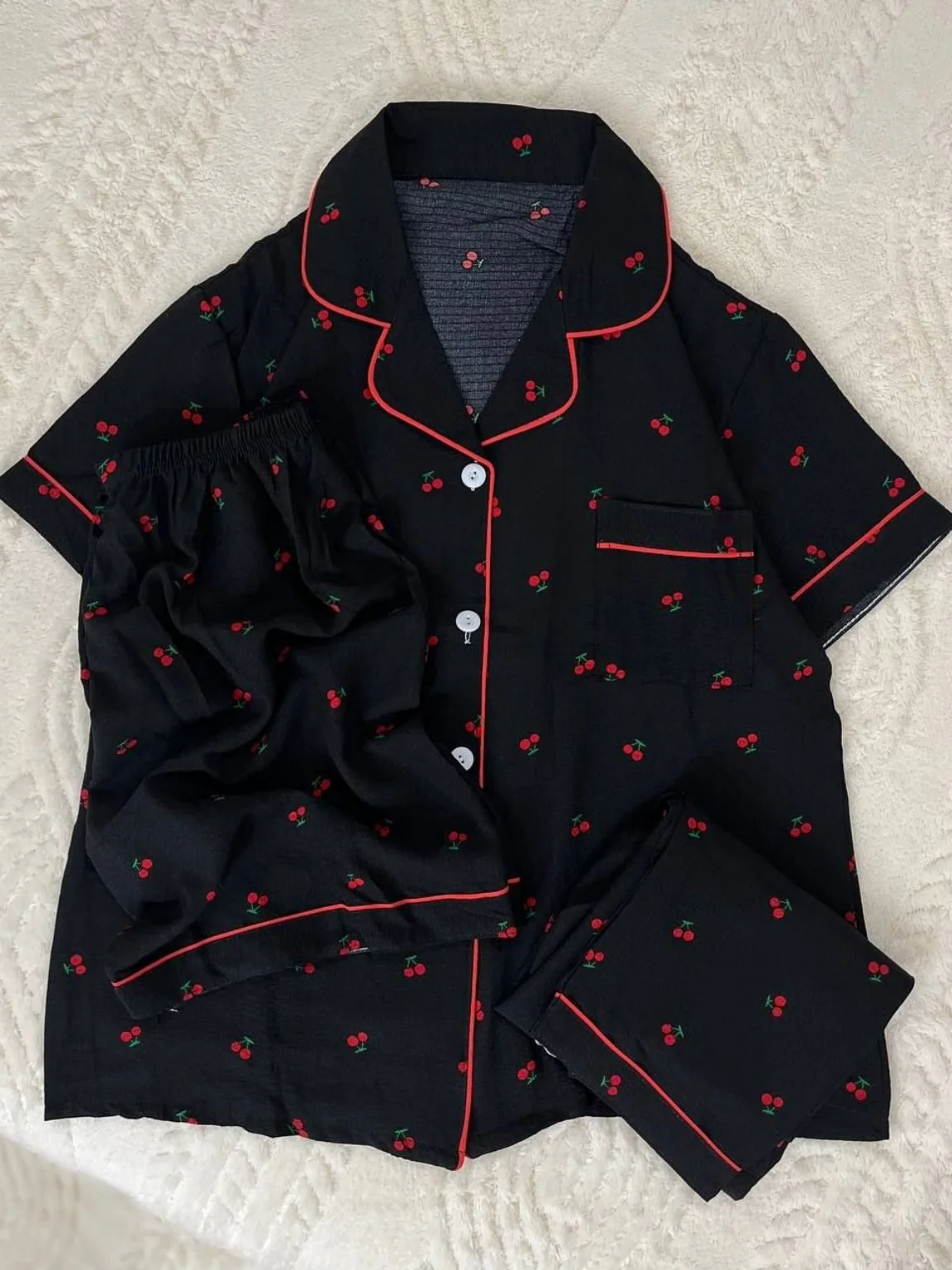 3-piece-muslin-cherry-womens-set ست سه تکه زنانه نخ موسلین طرح گیلاس مشکی | قشم پلاس وان