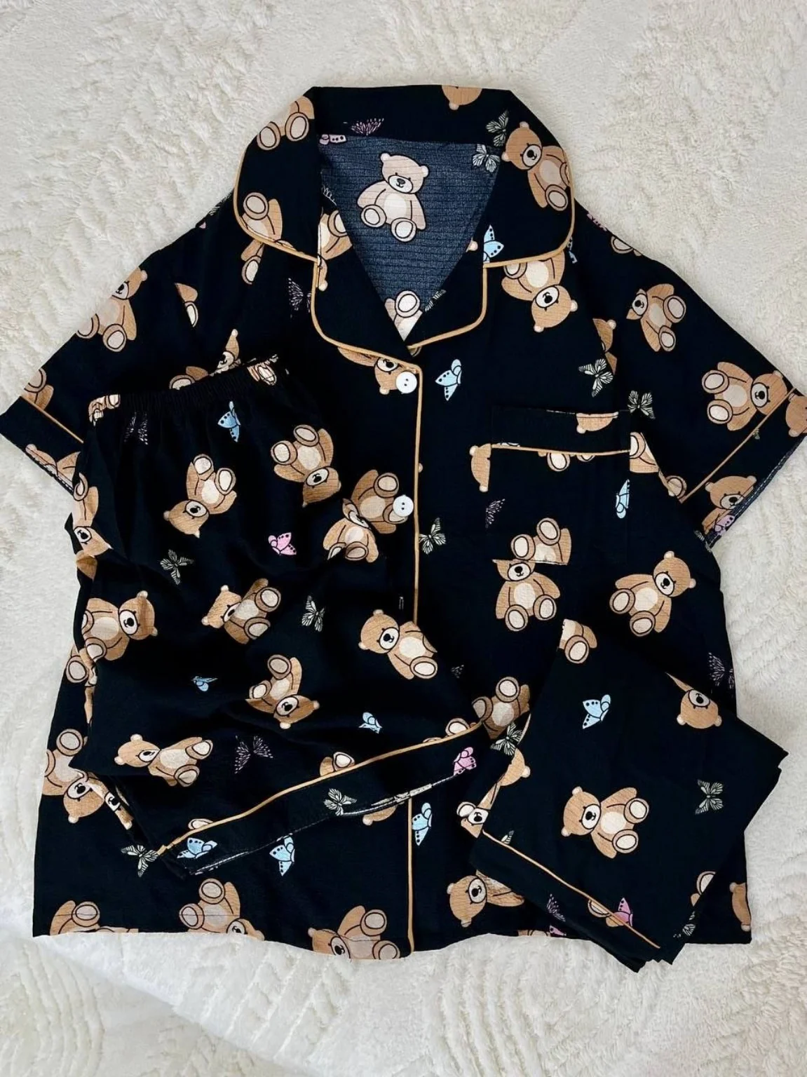 set-3-piece-muslin-teddy-bear-black ست سه تکه زنانه نخ موسلین طرح خرس تدی مشکی